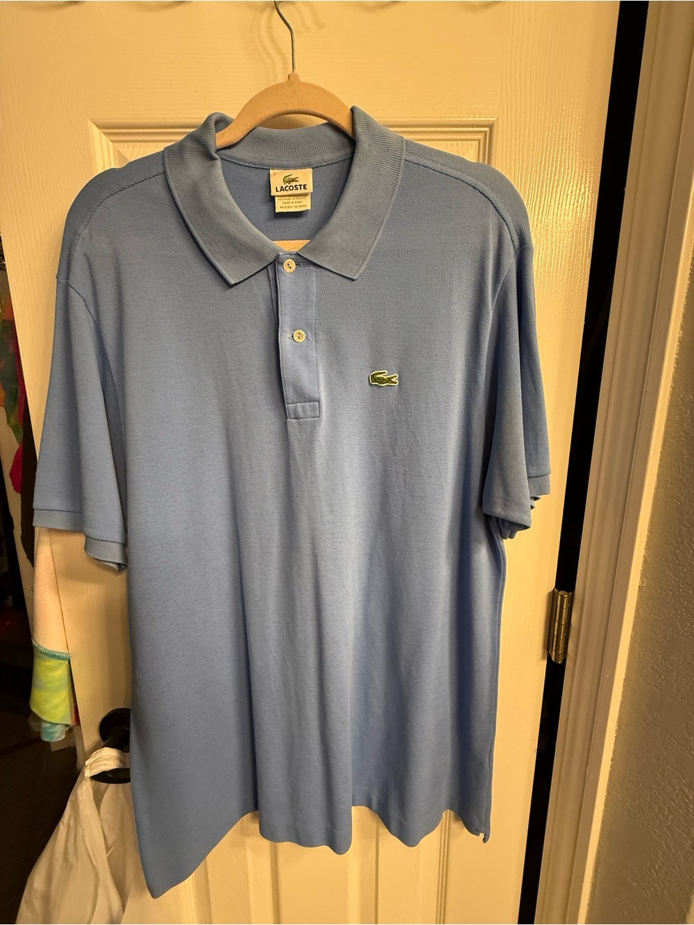 Size 7/xxl Lacoste Light Blue Men's Pique Polo with Green Crocodile Logo